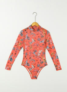 親愛なる恋人卸売女性オレンジロデオバウンドプリントウエスタンメッシュ長袖ボディスーツ - Product Image 5