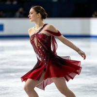 Robe de patinage artistique rouge dégradé avec strass étincelants et maille à manches longues pour enfants et adultes, idéale pour la compétition et les spectacles