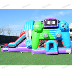 Castillo Inflable Combinado con Toboganes <span class=keywords><strong>de</strong></span> Agua Dobles, con Diseño <span class=keywords><strong>de</strong></span> Consola <span class=keywords><strong>de</strong></span> Videojuegos, para <span class=keywords><strong>Alquiler</strong></span> <span class=keywords><strong>en</strong></span> Carnavales - Product Image 2