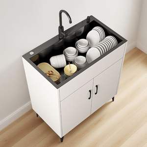 Meuble d'évier de cuisine tout-en-un en acier inoxydable avec plan de travail pour usage locatif, montage facile - Product Image 4