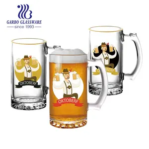 Wholesale Custom Beer Mug Golden Decals Classic Customize 400ml Glass Beer Cup With Handle China Factory Beer Stein Glasses