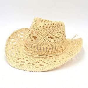 Wholesale Hollow Out Weave <b>Pattern</b> Straw Hat Beach Summer <b>Paper</b> Straw Cowboy Hat for Women Traveling Sun Shade - Product Image 2