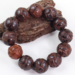 Bracelet en bois de rose indien sculpté en lotus, 18 mm 15 mm, bijoux religieux unisexes, bracelet à perles - Product Image 3