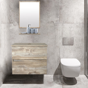 Meuble de salle de bain moderne avec miroir, panneau en bois massif multicouche, vasque murale pour usage domestique - Product Image 1