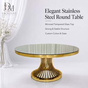 Table de mariage ronde sur piétement en acier inoxydable doré personnalisé avec plateau en verre trempé miroir pour la location événementielle - Product Image 1