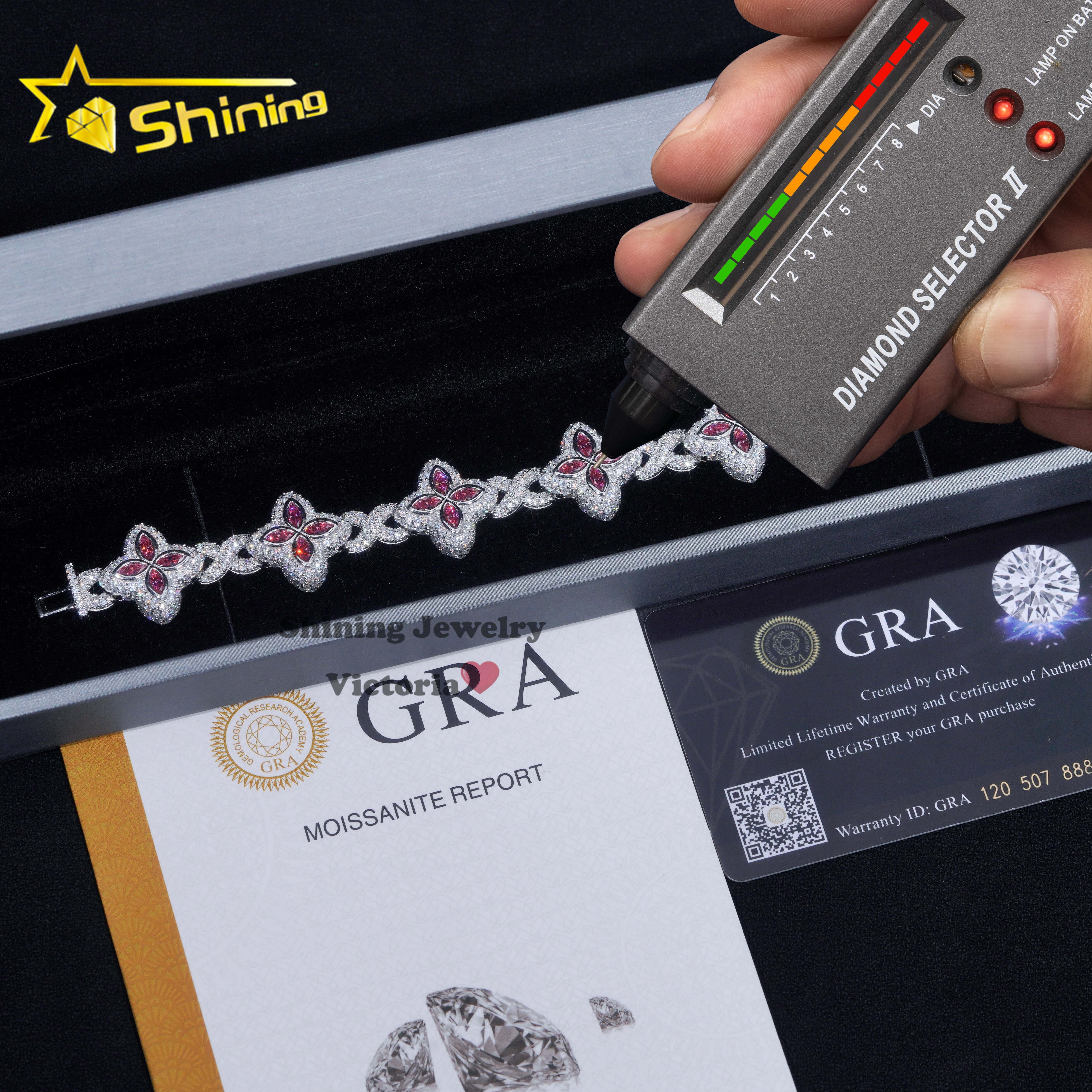 18MM Hip Hop Style Sterling Silver Iced Out Clover Bracelet