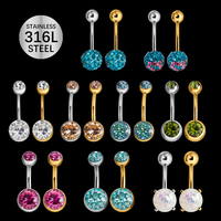 Anneau de nombril en zircon au design sphérique simple, bijoux en argent, anneau de nombril en acier inoxydable, bijoux de piercing corporel pour femmes