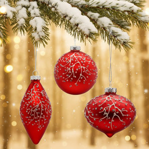 Ensemble <span class=keywords><strong>de</strong></span> 3 boules <span class=keywords><strong>de</strong></span> Noël en verre mat rouge avec branche blanche et strass, <span class=keywords><strong>d</strong></span>écorations suspendues pour arbre <span class=keywords><strong>de</strong></span> Noël, pour la <span class=keywords><strong>d</strong></span>écoration <span class=keywords><strong>de</strong></span> la maison et des fêtes - Product Image 2