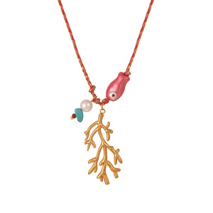 Bohemian Style Waterproof Stainless Steel Bead and <strong>Ceramics</strong> Fish Blue Colored Rope Necklace with Trendy <strong>Jellyfish</strong> Pendant - Product Image 3