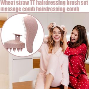 Juego de cepillos para el cabello 100% de paja de trigo para desenredar y cuidar el cabello, peine transparente de colores, cepillo para champú, cepillo masajeador para el cuero cabelludo - Product Image 4