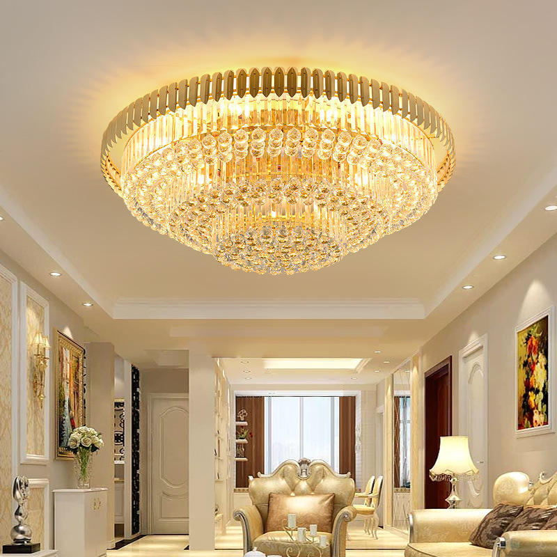 Modern Gold Crystal Ball Round Ceiling Lamp New Style Hotel Lobby & Living Room Decoration Elegant Gold Ceiling Light