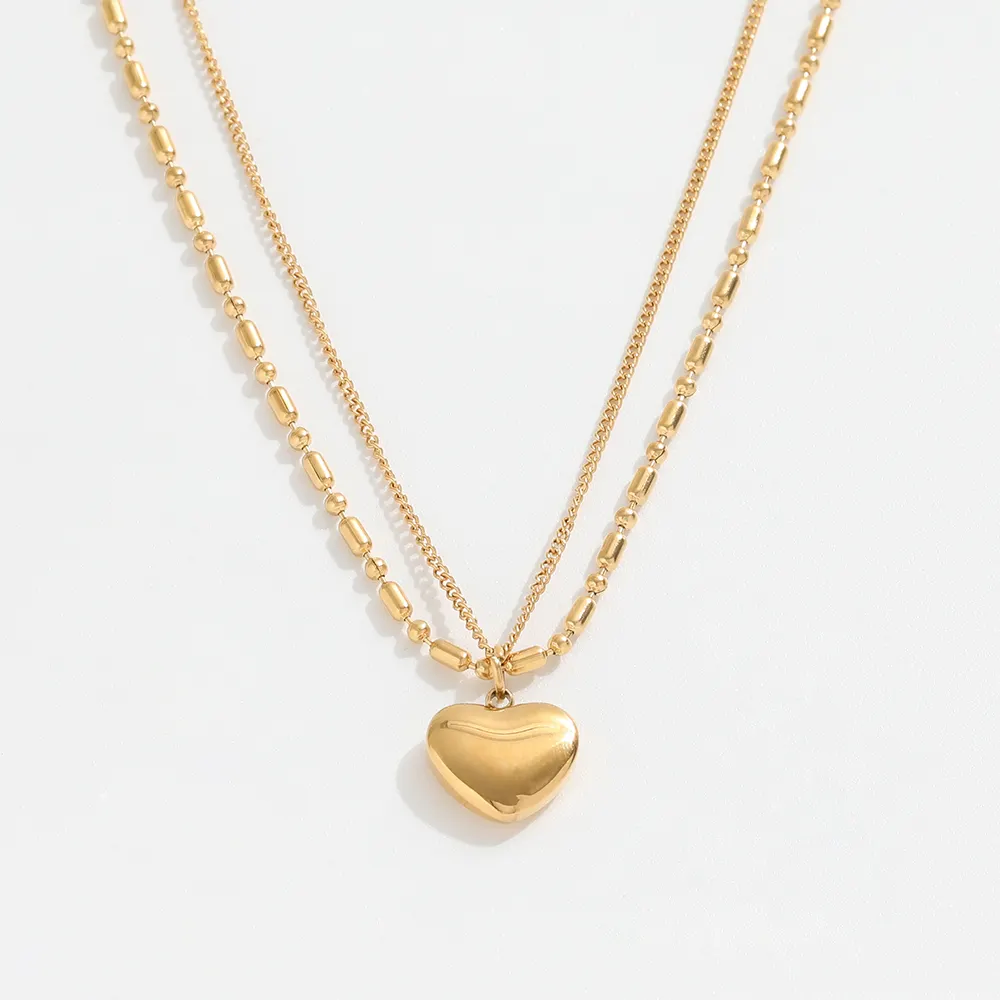 Joolim مجوهرات 18 كيلو مطلية بالذهب طبقة مزدوجة الكرة & القلب قلادة قلادة قلادة مجوهرات من صلب لا يصدأ الجملة