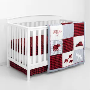 Wholesale Cartoon Bear Baby Bedding 100% Cotton Newborn Baby Boy Girl Crib Bedding Set