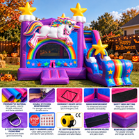 Château gonflable Ceyu avec toboggan arc-en-ciel licorne et tour étoile pour fête d'anniversaire d'enfants