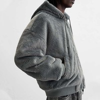 SYH fabricants personnalisé Double face imperméable Letterman veste hommes fausse fourrure fermeture éclair à capuche Bomber moelleux en peau de mouton veste hommes