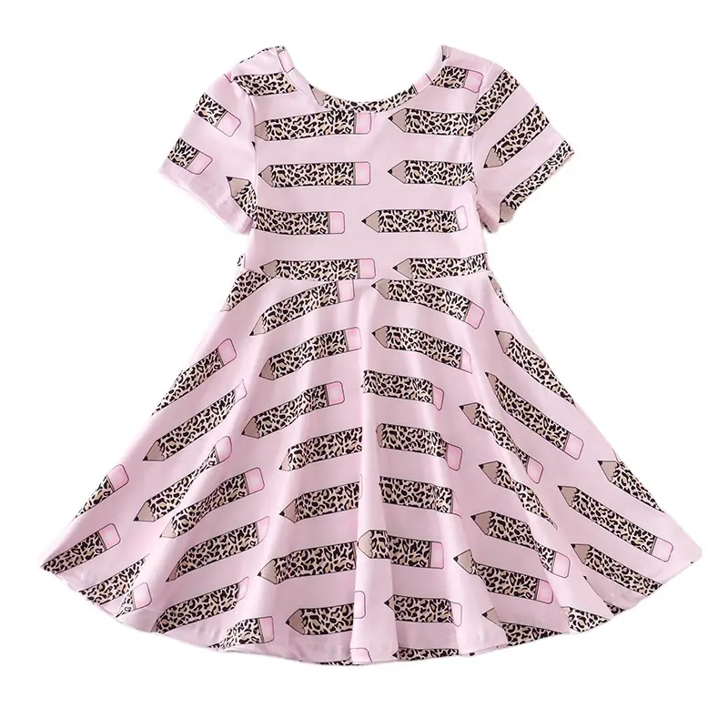 2022 Girlymax designer clothes pink cheetah pencil short sleeve back to school twirl dress baby girl