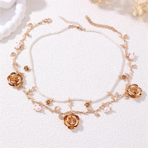 เครื่องประดับคอ NZ-28แบบปรับได้สำหรับผู้หญิงสร้อยโชคเกอร์ลายดอกกุหลาบทำจากโลหะผสมโลหะหลายชั้น<span class=keywords><strong>2</strong></span>ชั้น - Product Image 4