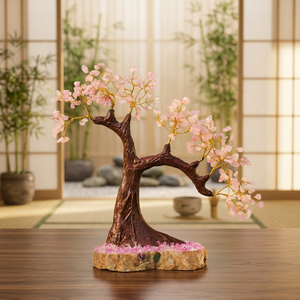 NOBLESTONE GEMS Sculpture d'arbre en cristal rose faite à la main, ornement en pierre avec base en bois pour la maison, le bureau ou le bureau de travail - Product Image 2