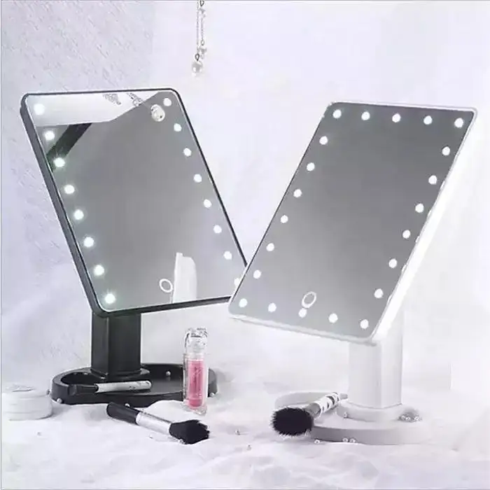 Biumart LED Makeup Mirror Touch-Sensitive Desktop Mirror With Light USB Portable 360 Degrees Rotation Luminous Cosmetic Mirrors