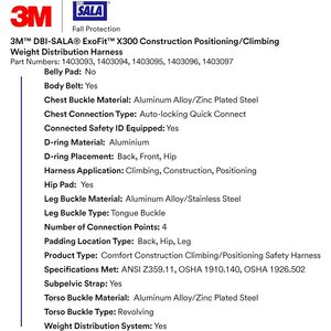 DBI-SALA Comfort Construction <b>Weight</b> Distribution Safety Harness Full Body With Back D-Ring For Climbing Positioning - Product Image 3