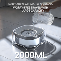 Bol d'eau portable anti-fuite pour animaux de compagnie, grande capacité de 2000 ml, sans déversement, en PP, pour chiens et chats