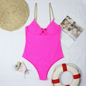Ladymate ODM/OEM Vikinis De Mujer Una pieza Push up Bikini Ropa de playa Traje de baño con cadena Color sólido Trajes de baño de una pieza - Product Image 5