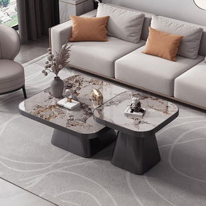 Set di 3 Tavolini da Caffè Moderni Quadrati per <span class=keywords><strong>Soggiorno</strong></span>, Stile <span class=keywords><strong>Industriale</strong></span>, Combinazione Legno e Metallo - Product Image 2