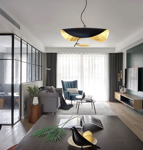 Lampadario a sospensione ovale di lusso in ferro nero e oro AB per interni, moderno a LED, <span class=keywords><strong>con</strong></span> installazione a sospensione per casa e hotel - Product Image 6