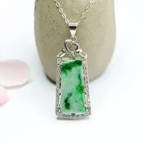 Free Shipping S925 Silver Inlay Natural Emerald Pendant Yang Green Lucky Pendant Jewelry Live Factory Wholesale FC2052701