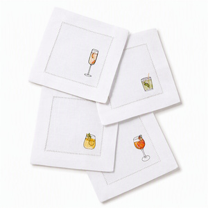 Serviettes de cocktail brodées carrées en coton, décoration de table faite à la main, style classique, acceptation de commandes personnalisées - Product Image 1