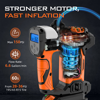 Gonfleur de pneu puissant 20V 150psi PD Pompe à air de voiture à charge rapide avec moniteur de pression Lumière d'urgence