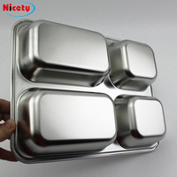Plateau repas rectangulaire en acier inoxydable à 4 compartiments, profond, pour hôpital, collation, vente en gros