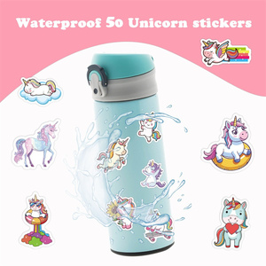 50pcs mignon dessin animé étanche PVC autocollants arc-en-ciel cheval et licorne pour Graffiti décoration enfants bagages effet holographique - Product Image 4