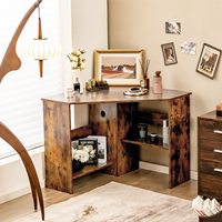 Bureau d'angle en bois 90 degrés Triangle bureau d'ordinateur étagères de rangement réglables support CPU petits espaces-chambre maquillage vanité bureau