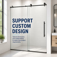 Paroi de douche sur mesure pour hôtel et appartement, OEM, en acier inoxydable 304 noir mat et verre trempé