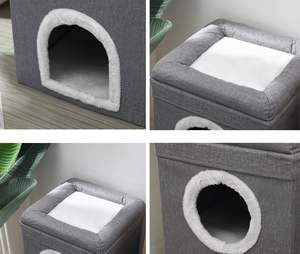 Casa Condominio Plegable para Gatos con Túnel, Rascador y Cama Lavable, Cueva Cálida de 2 Pisos para Gatos y Perros - Product Image 5