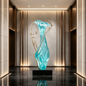 <span class=keywords><strong>Vase</strong></span> Sculpté Artistique en Résine Transparente Turquoise Grande Taille sur Mesure (OEM) avec Branches Métalliques Dorées Forme Irrégulière pour Hall d'Hôtel - Product Image 3