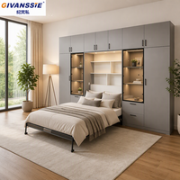 Lit Murphy en bois moderne avec fonction canapé-lit, armoire pliable et espace de rangement, design gain de place pour chambre à coucher et petits espaces domestiques