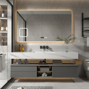 Armario de baño con espejo y lavabo, moderno y resistente al agua, gran Hotel de lujo, madera contrachapada de PVC - Product Image 2