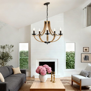 Wooden Chandelier E26 <b>Led</b> <b>Round</b> Black Kitchen Dining Room <b>Ceiling</b> <b>Light</b> Easy Installation - Product Image 3