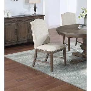 Sillas laterales tradicionales DB de 2 piezas con respaldo tapizado, patas de madera con acabado de roble y adornos de cabeza de clavo, muebles formales para comedor - Product Image 1