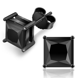 Boucles d'oreilles clous en argent S925 avec moissanite noire taille princesse, diamant de laboratoire, bijoux cadeau pour hommes et femmes, VVS GRA 2.0CT, livraison gratuite - Product Image 1