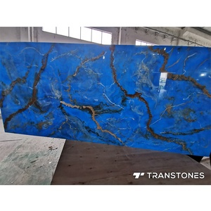Panneaux muraux en pierre, onyx bleu, prix du marbre, feuille <span class=keywords><strong>de</strong></span> résine acrylique rétroéclairée pour la décoration intérieure, mur en briques - Product Image 2