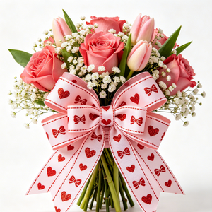 Cinta de Raso de Poliéster con Estampado de Corazón, Mariposa y Lazo, para Envolver Regalos Románticos de Boda o Aniversario - Product Image 1