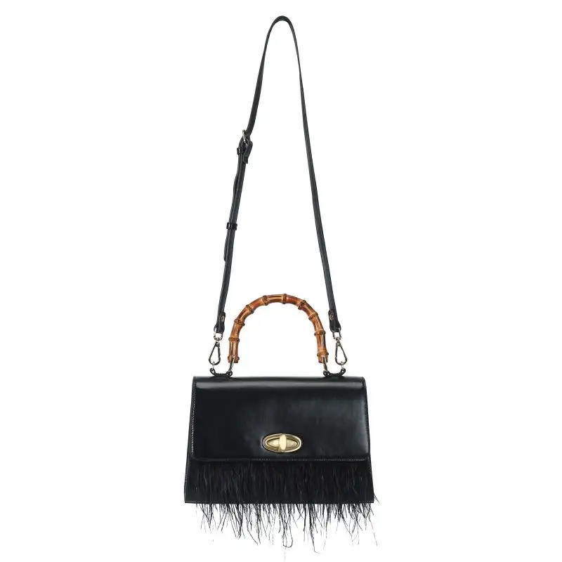 Trending luxury Leather Tassels Cross-Shouldered handbag Wholesale messenger solid color design Ostrich Feather bag