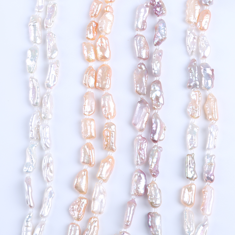 8-11mm Beautiful White Pink Purple Color Biwa Freshwater Pearls Strands Irregular Stick Baroque Shape Pearl For Jewelry 19cm