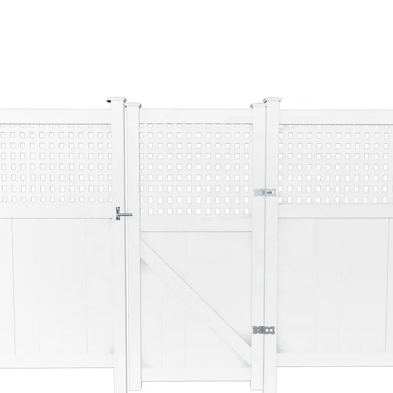 Cerca de privacidade branca UV em pvc material virgem branco 6ft.H * 3.94ft.W com portão quadrado de porta única