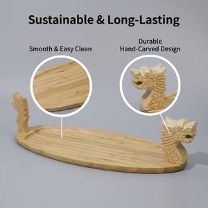 Bandeja de <span class=keywords><strong>Sushi</strong></span> de Bambú Tallada a Mano de Lujo con Diseño de Barco Dragón, Plato de Sashimi de Arte Oriental para Restaurantes y Eventos de Alta Gama - Product Image 3
