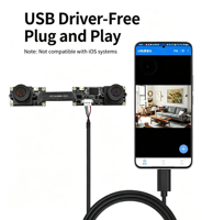 Cámara de Doble Lente con Obturador Sincronizado, 4MP, 60FPS, Módulo Binocular USB con Micrófono Digital de Silicona Dual-HD