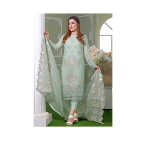 Costume Salwar de vêtements indiens et pakistanais en fausse georgette lourde avec séquence de broderie d'Inde - Product Image 1